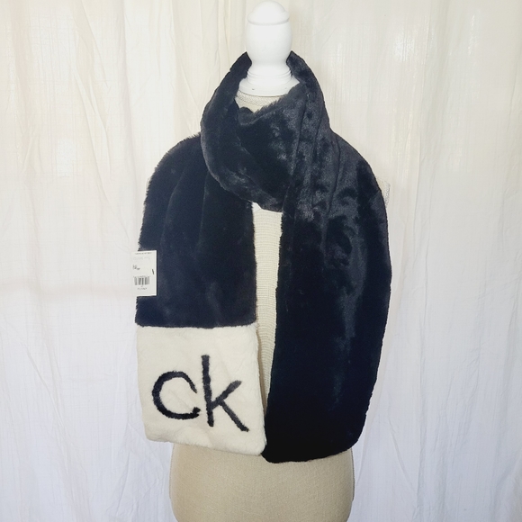 CALVIN KLEIN Faux-fur Luxurious Neck Wrap Scarf for Women-Double Sided LOGO XL - Picture 4 of 8